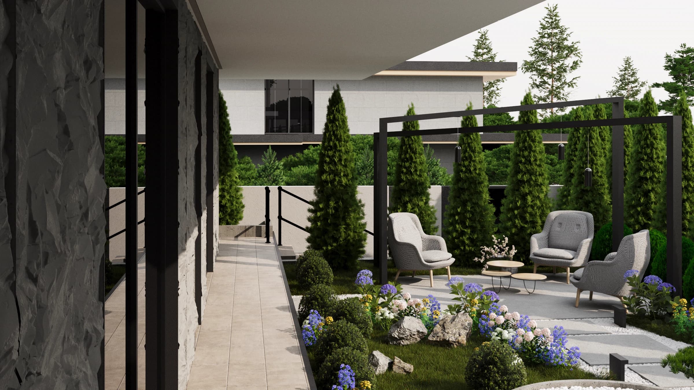 Интерьерный рендер общественной зоны дома Berlin