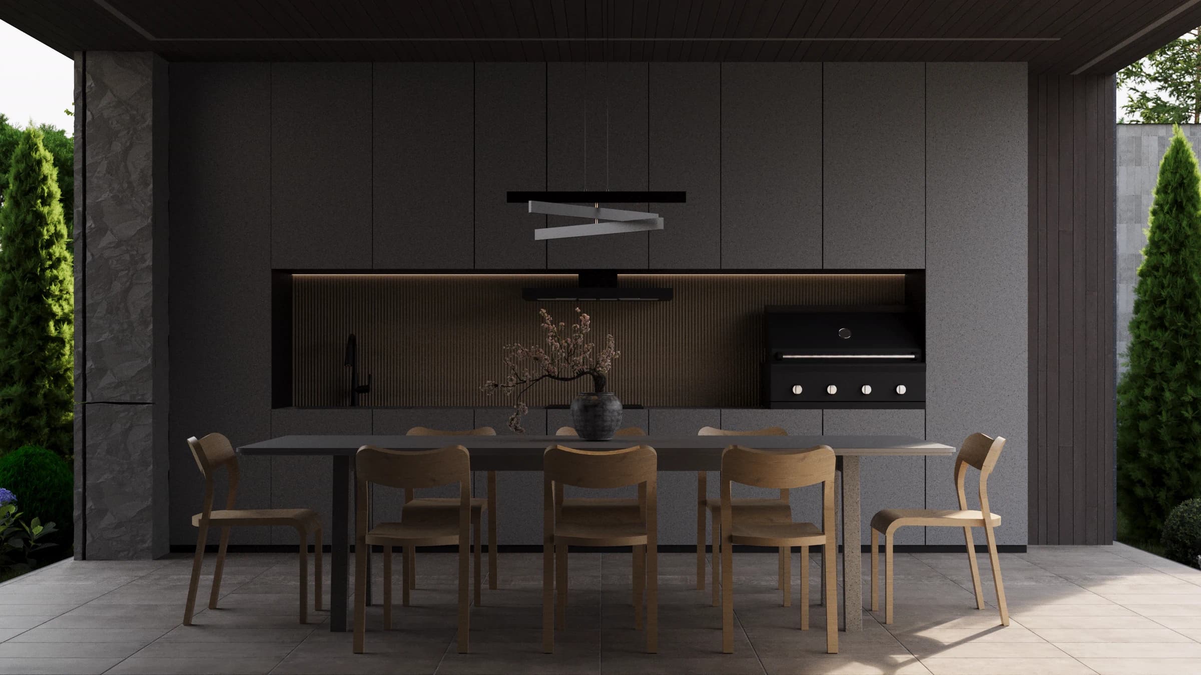 Рендер гостиной с двойным светом в доме Berlin