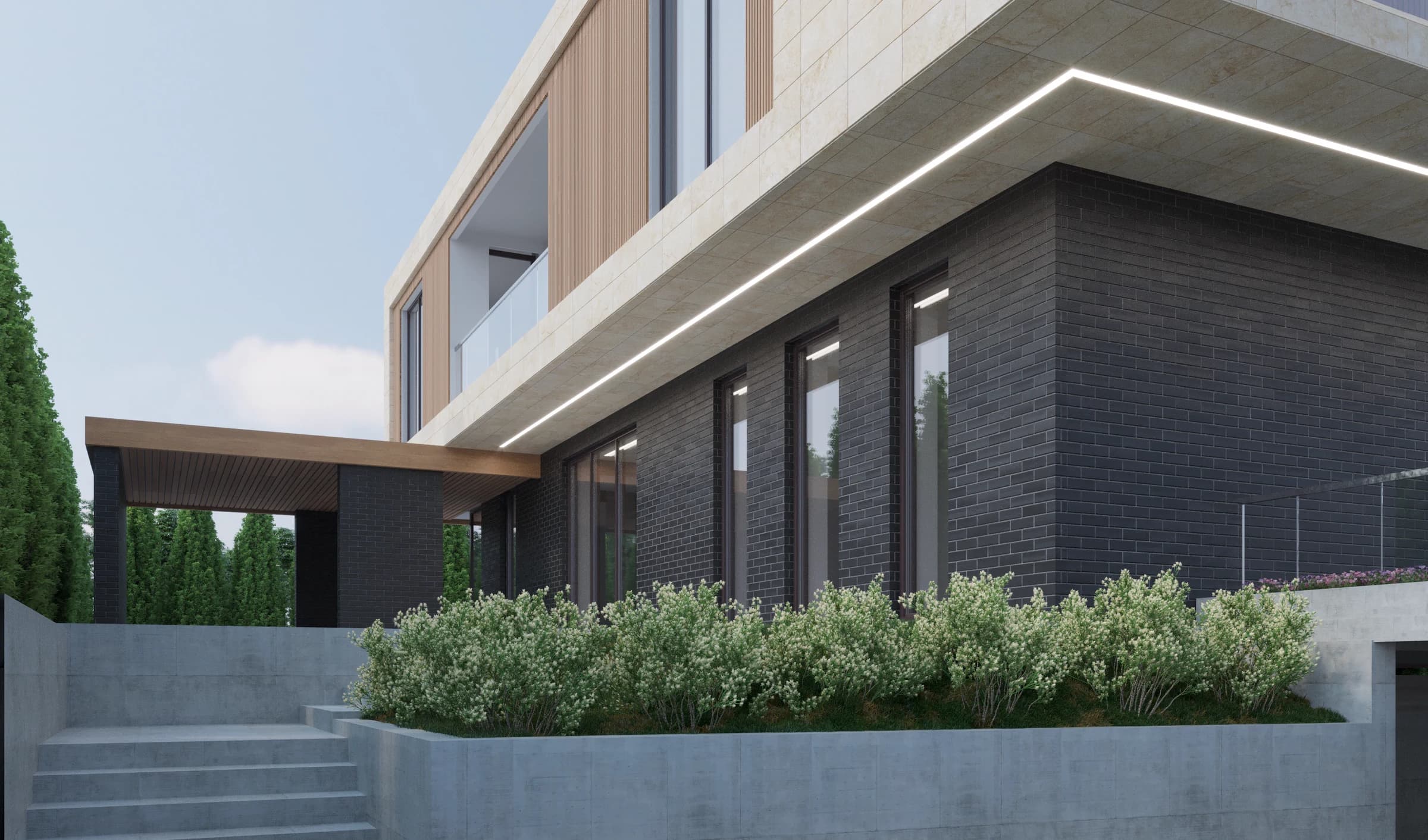 Архитектурный рендер дома Berlin с углового подхода