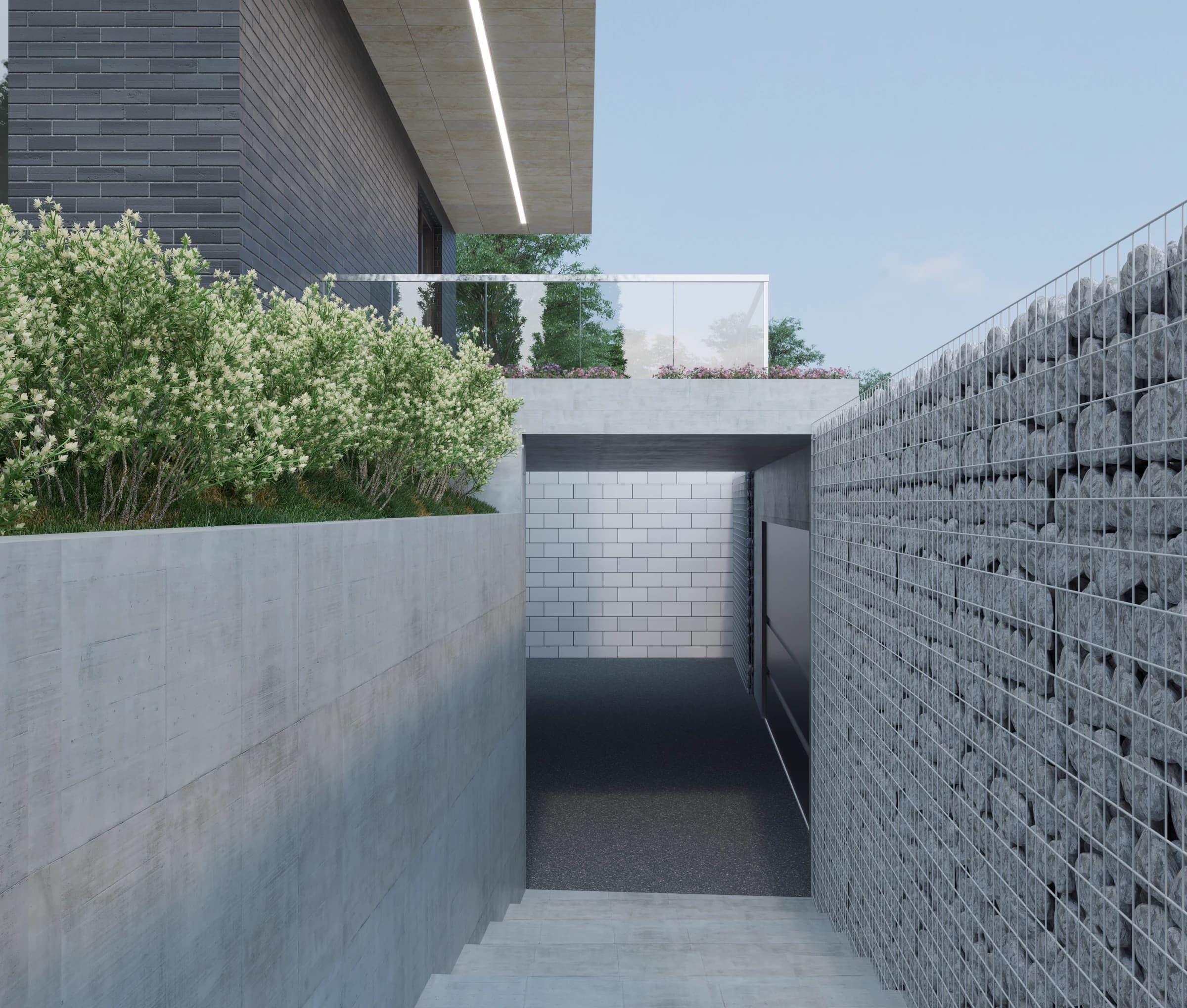 Рендер террасы и дворового фасада дома Berlin