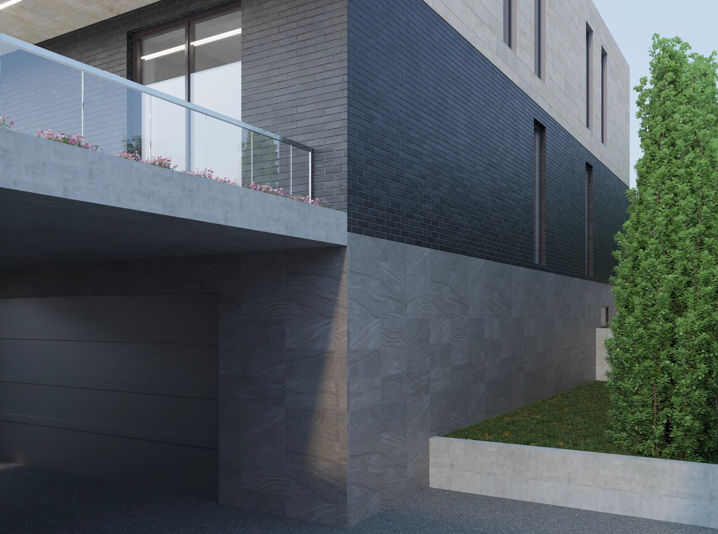 Вечерний рендер modern box дома Berlin