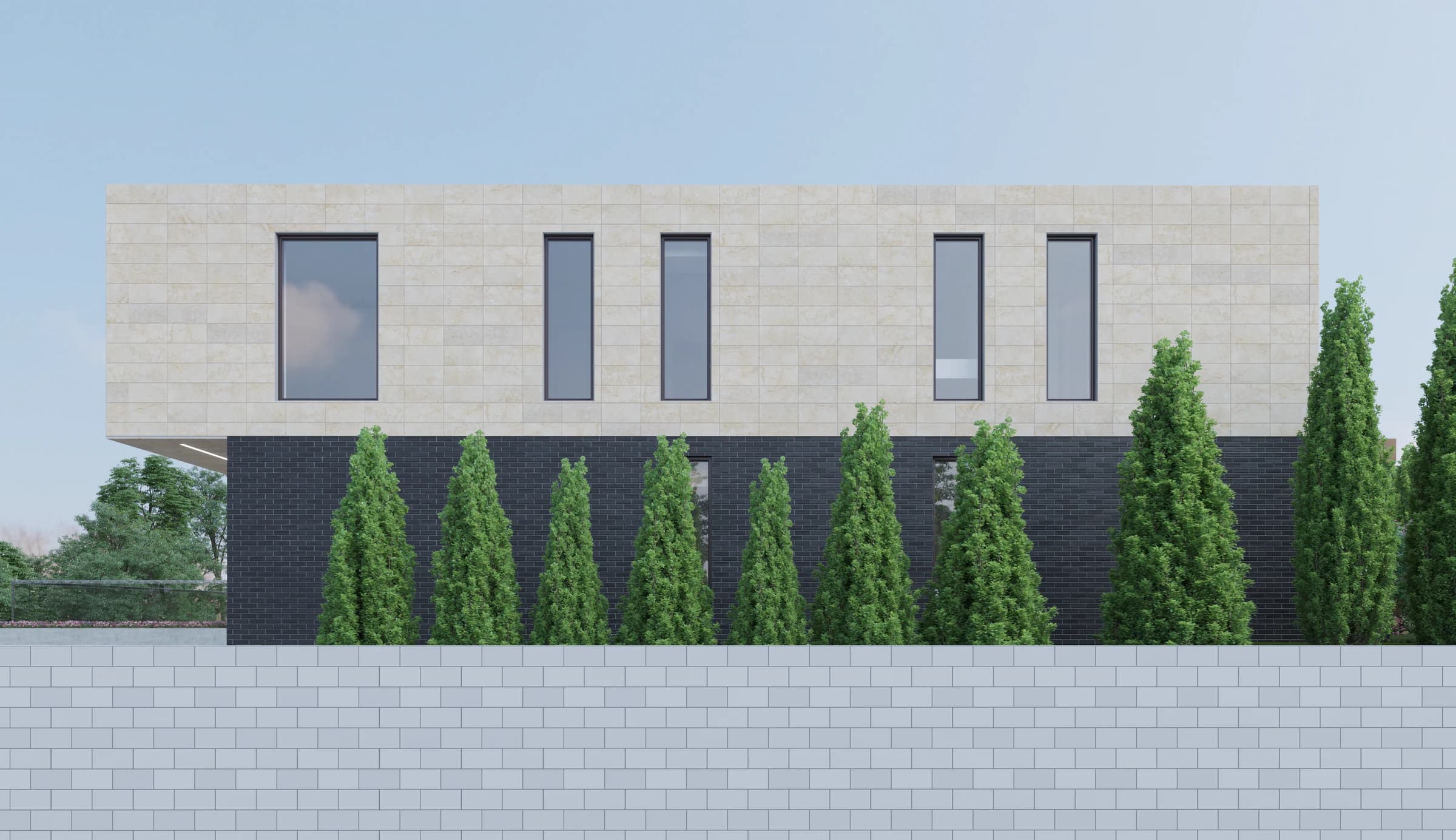 Рендер дома Berlin с акцентом на фасадную композицию