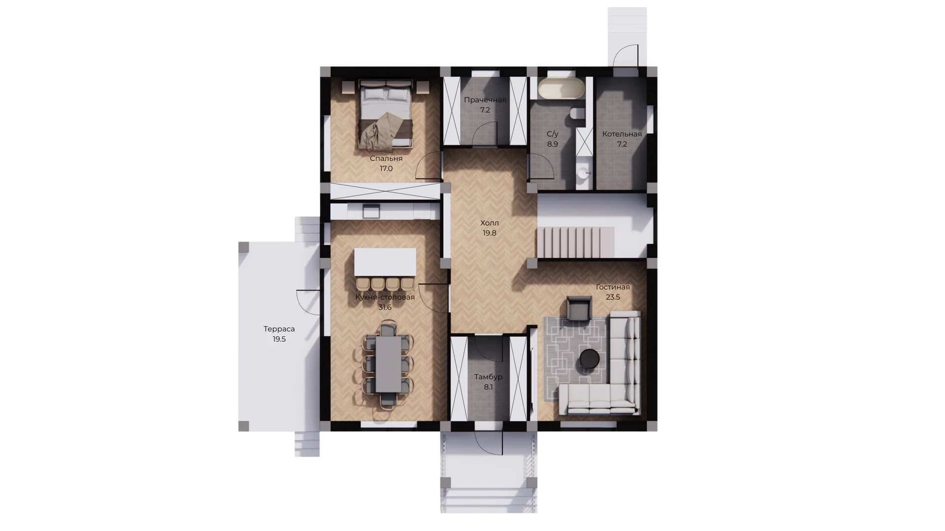 Планировка первого этажа неоклассического дома