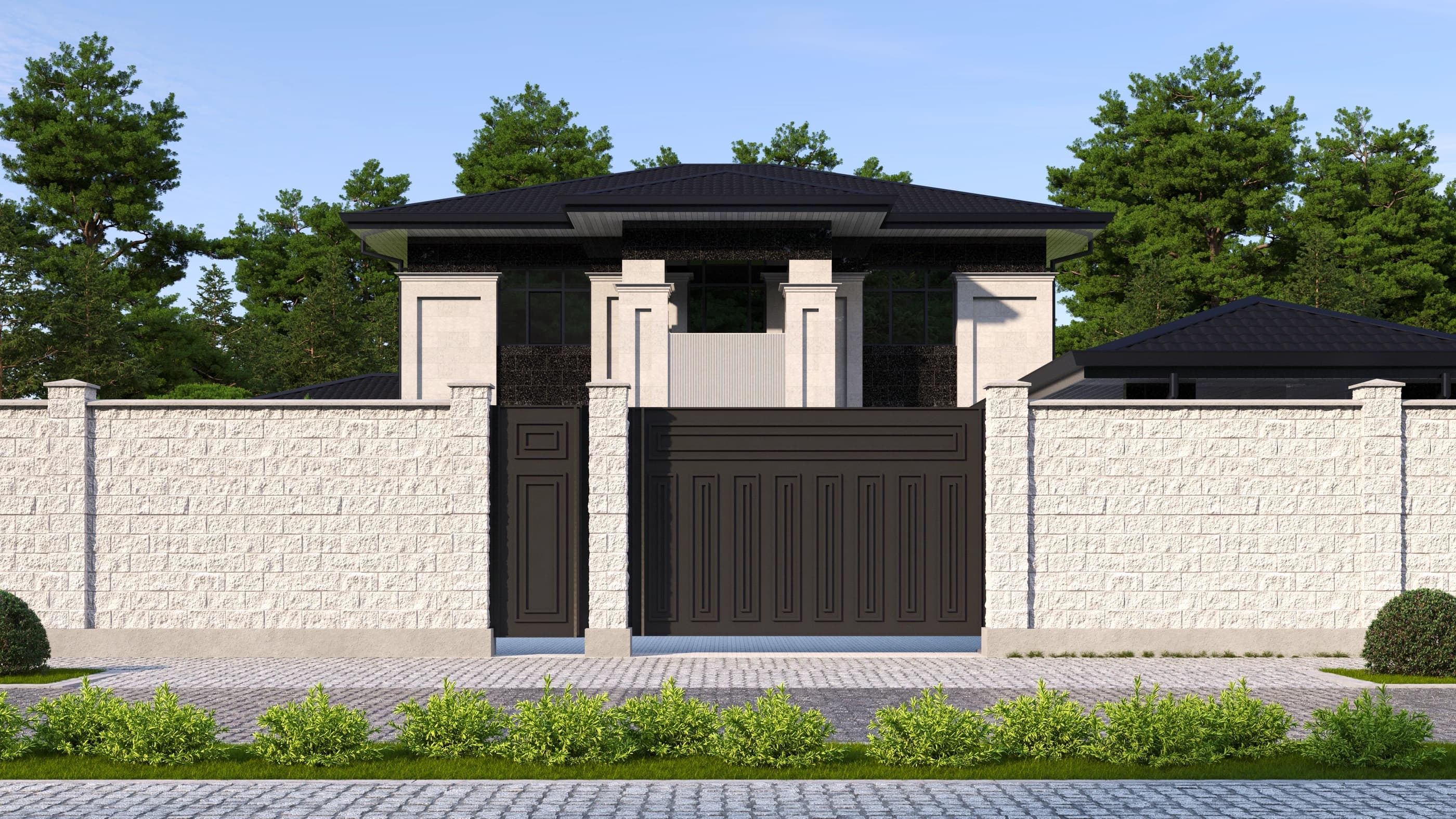 Архитектурный рендер фасада неоклассического дома Bereke Group